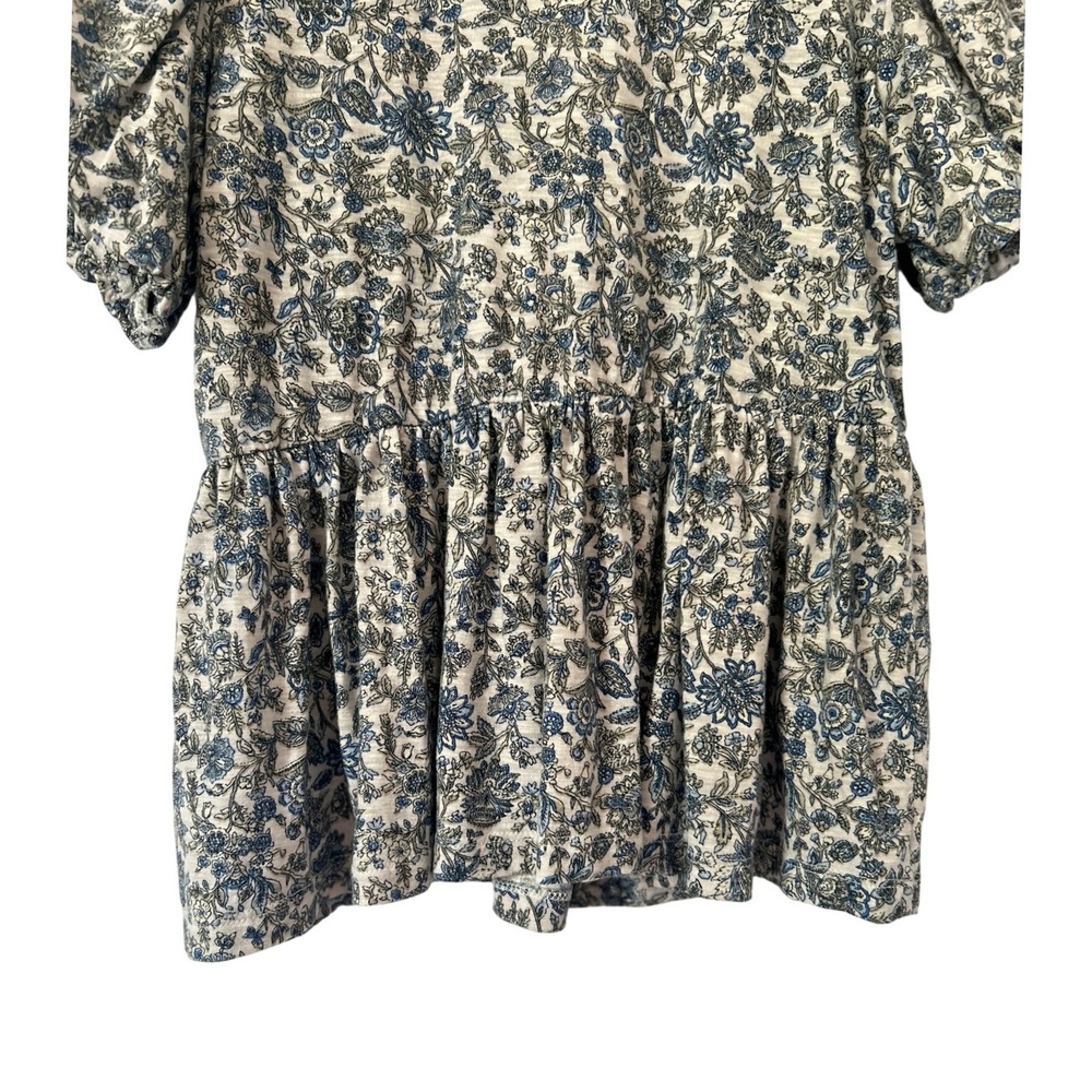 Lucky Brand Blue Floral Smocked Peplum Blouse M Cotton Modal Linen 2025 Cottage - Picture 7 of 13